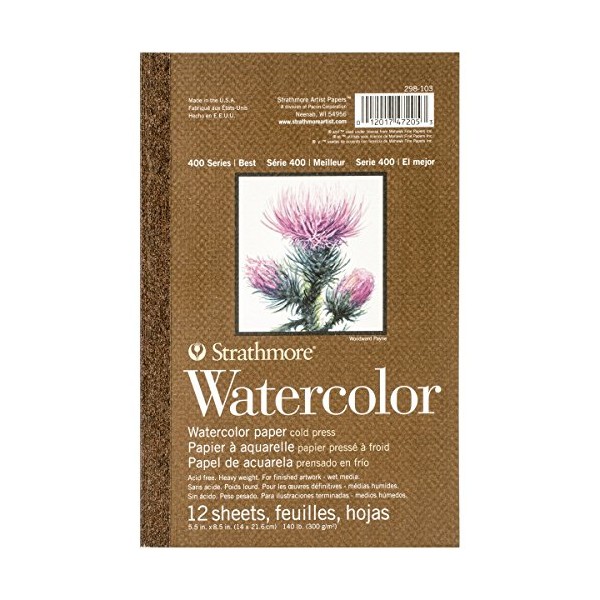Strathmore (298-103 400 Series Watercolor Pad, 5.5"x8.5", 12 Sheets , White