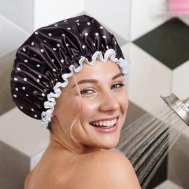 Bodylife Shower Cap Reusable Bath Cap Dual layered Waterproof Mono Polka Dot 27cm