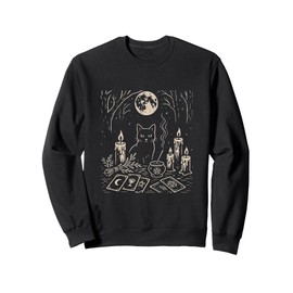 Mystical Altar Full Moon Witch Cat Art Sweatshirt