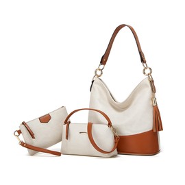 Handbags for Women Tote Bag Soft Hobo Shoulder Bag Top Handle Satchel Purse Set 3pcs, White