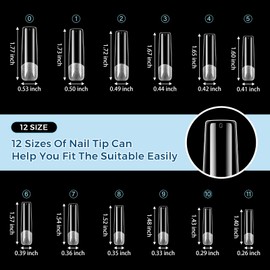 Extra Long Square Nail Tips 240Pcs 12 Sizes Gel Nail Tips