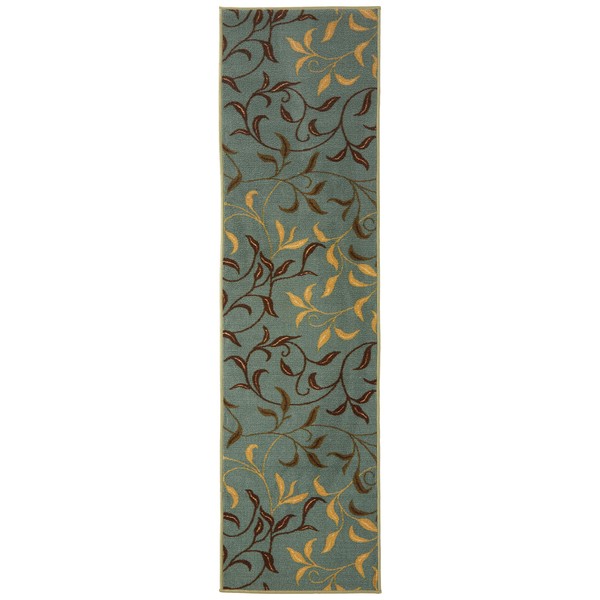 Ottomanson Ottohome Collection Contemporary Leaves Design Rubber Back Runner Rug , 1'10" x 7', Seafoam