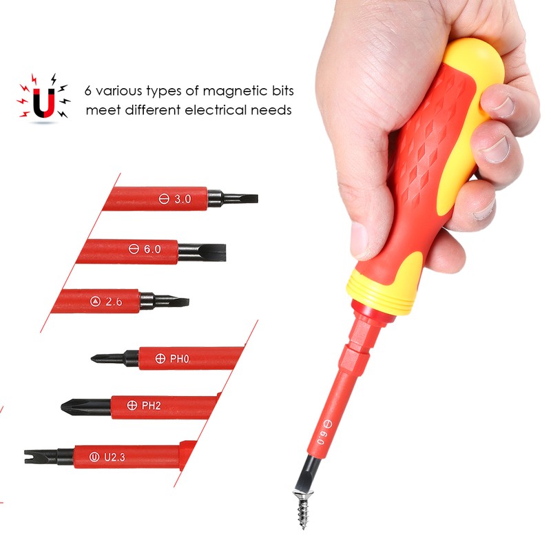 5pcs 500V Insulated Screwdrivers Set with Magnetic Slotted Phillips Pozidriv