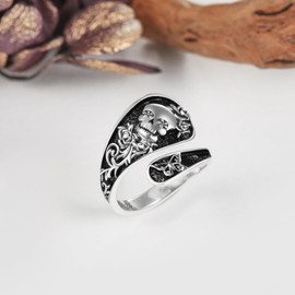 JERWLI Skull Ring for Women 925 Sterling Silver Skull Spoon Rings Gothic Punk Rings Butterfly Statement Ring Vintage Victorian Jewellery Gifts for Women Wife