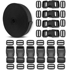 Buckles Strap Set of 1 inch,10 Yards Webbing With 10 pcs Nylon Quick Side Release Buckle and 20 pcs Tri-Glide Slides-Plastic Buckles,No Sewing Heavy Duty,for DIY Making Luggage Strap,black