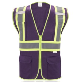 SULWZM High Visibility Reflective Safety Vest with Zipper and Pockets Purple,M