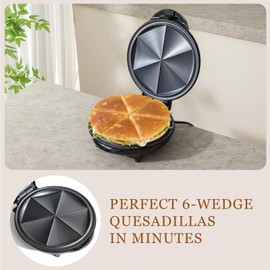 Electric Quesadilla Maker Taco Tuesday, 9.5'' Quesadilla Press Non-Stick, Easy-Slice 6-Wedge Tortilla Cooker, Grilled Cheese Corn Flour Tortilla Snacks, Black