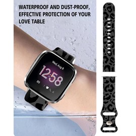 WLPFSAHF Watch Bands Compatible for Versa 2/ Versa/Versa Lite Bands for Women Men, Soft Silicone Cute Fadeless Sport Strap Replacement for Versa SE Lite,Luxury Black Leopard