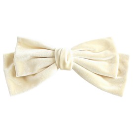 Ribbon Pony Hook Large Women's Velour Wedding Graduation Cute Stylish Hair Accessory 08. Cream