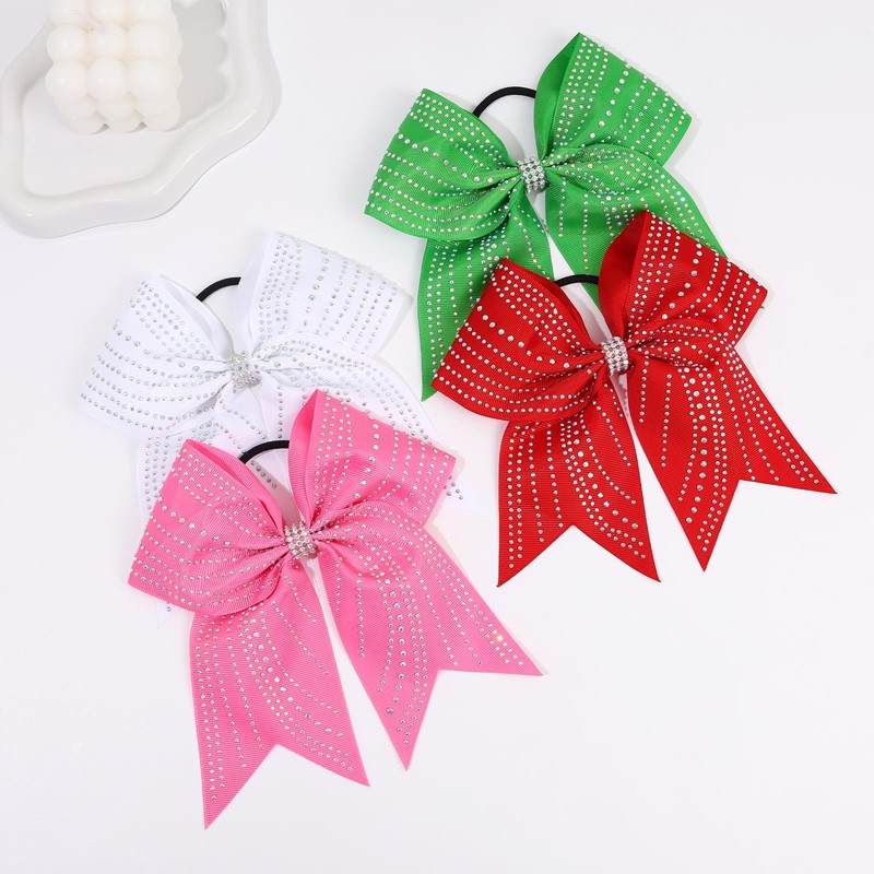 7.5" Red Rhinestones Large Glitter Cheer Hair Bows for Cheerleading