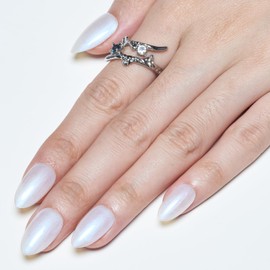 GLAMERMAID Pure White Press on Nails Short Almond, Glazed Medium Fake Nails Handmade Soft Jelly Gel, Donut Chrome Stiletto Glue on Nails, Glitter Oval Acrylic False Nails Stick on Nails Kit for Women