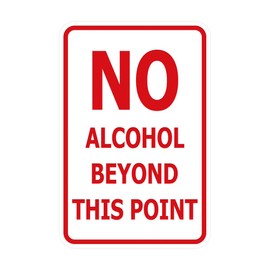 Signs ByLITA Portrait Round no Alcohol Beyond This Point Sign with Adhesive Tape, Mounts On Flat Surface (White/Red) - Small