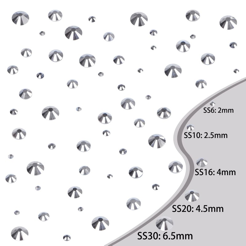 QOGIR 6300pcs Metallic Silver Hotfix Rhinestones for Crafts Clothes DIY