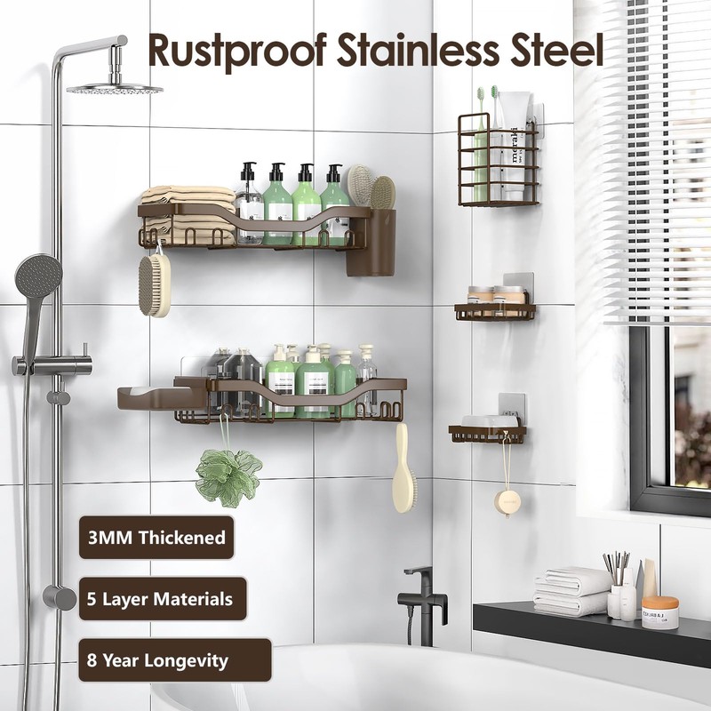 NESOMI Shower Caddy Adhesive Shower Organizer 7-Pack, Rustproof Stainless Steel