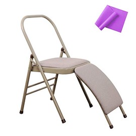 Innolife Yoga Auxiliary Chair with Lumbar Back Support for Iyengar Foldable Balance Training with Purple Yoga Resistance Band(Gray)
