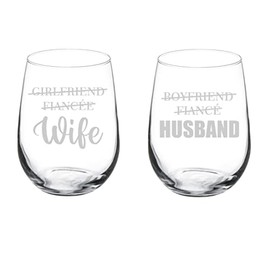 MIP Set of 2 Wine Glass Goblet Gift Girlfriend Fiancee Wife Boyfriend Fiance Husband Husband And Wife Wedding For Couple Bride And Groom (17 oz Stemless)