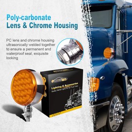 Partsam 2pcs Round Double Face Amber 48LED Pedestal Fender Rear Turn Signal Parking Lights Post Mount, Dual-face Led Marker Trailer Lights Replacement for Heavy-duty Trucks, 10-30V