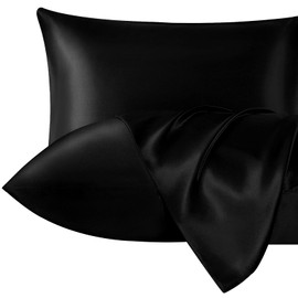 Lazzaro Home Satin Silk Pillowcases For Hair And Skin 2 Pack Pillow Cases with Envelope Closure Pillowcase Size 50 x 75 cm (Black, 2pcs Pillowcases (50x75cm))