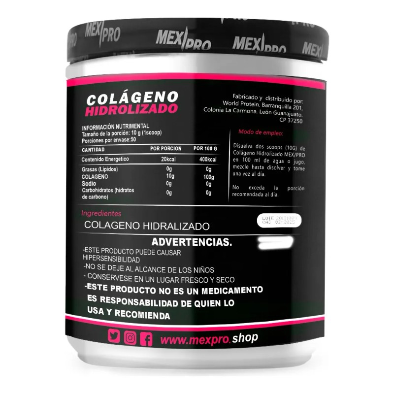 Mex/pro Colageno Hidrolizado 500gr Sabor Manzana