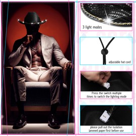Tisancy 30 Pack LED Lights Cowboy Cowgirl Hat Flashing LED Lights Cowgirl Hat for Wedding Western Bachelorette Party (Black)