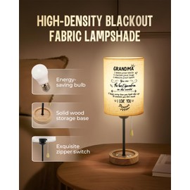 Calibron Grandma Mothers Day Gift from Grandkids Linen Fabric Wooden Table Lamp,Grandma Birthday Gifts Bedroom Night,Mothers Day Birthday Gifts for Grandma Nightstand Lamp, Great Grandmother Gift