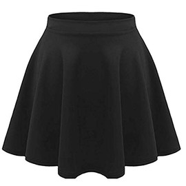 Loxdonz Girls Kids Casual Mini Stretch Waist Flared Plain Pleated Skater Skirt (9-10 Years, Black)