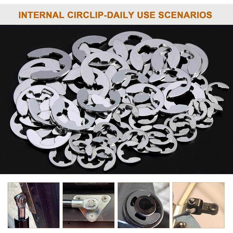 Circlip E-Clip, Circlips Snap Ring, Internal Retaining Ring, 120 Pieces
