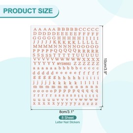 PATIKIL Letter Nail Stickers, 8 Sheet 3D Self-Adhesive English Letter Nail Decals Small Alphabet Art Sticker Metallic Fluorescence Design Manicure for Women DIY Decor, Rose Gold