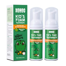 NOHOO Fluoride Free Foam Toothpaste Kids Watermelon,Natural Training Toothpaste for Baby Toddler Children Oral Cleaning and Cavity Protection(2 Pack)