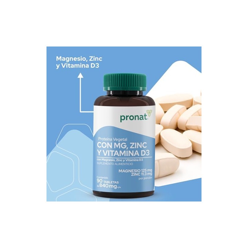 Pronat Magnesio Zinc con proteína vegetal - 90 tabletas