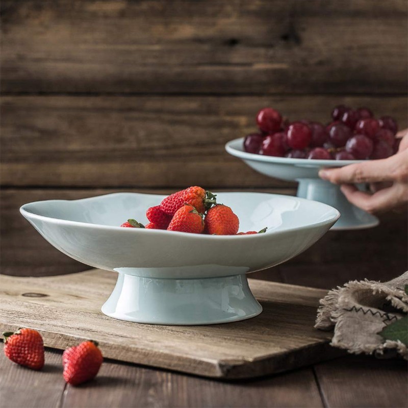 Kelendle Ceramic Footed Bowl Round Pedestal Bowl Fruit Bowl Holder