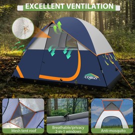 COBIZI Tents for Camping 4 Person Camping Tent with Rainfly and Screen, Easy Setup Lightweight Portable Waterproof Outdoor Tent with Carry Bag for Backpacking, Hiking, Family Travel, Dark Blue