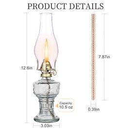 2 Pcs Chamber Oil Lamps for Indoor Vintage Kerosene Lamp Rustic Hurricane Kerosene Lantern with Adjustable Fire Wick Lighting Oil Lantern for Tabletop Decor and Emergency Lighting (Clear)