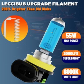 LECCIBUB Fog Light Bulbs Fit For Ford Fiesta 2011-2013, H11 Fog Lights Halogen Bulb, 6000K White Light, Plug and Play, Pack of 2