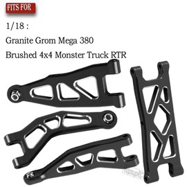 hopsupRC Aluminum Front Rear A Arms Upgrades Part for 1/18 Granite Grom Mega 380 Brushed 4x4 Monster Truck RTR,Alloy Front Rear Suspension A Arms Hops Up,8PCS,Black
