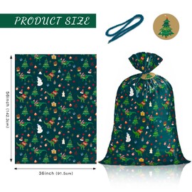 WRAPAHOLIC 56" Large Christmas Plastic Gift Bag - Cute Dinosaur and Christmas Tree Design for Holiday, Parties, Celebrating, or Any Occasion - 56" H x 36" W