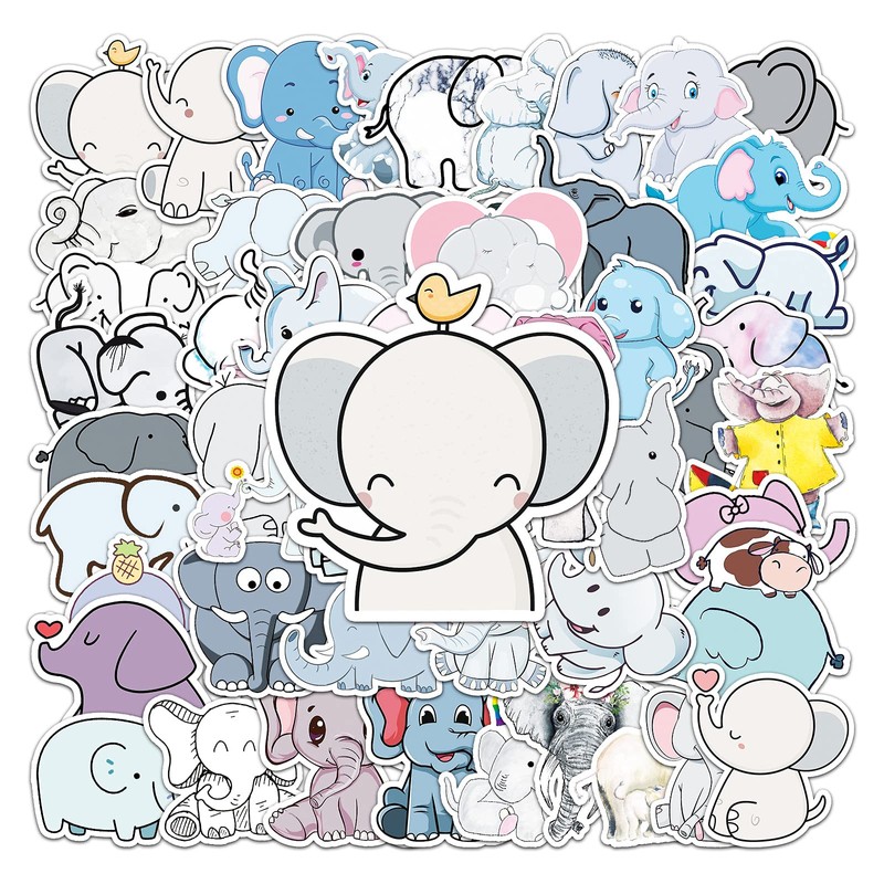 50 Packs Elephant Stickers Water Bottles Laptop Phone Motorcycle Computer