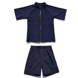 [Teddy] 体型カバースクール水着 セパレート 2点セット 女の子 男の子 水陸両用ラッシュガード UPF50+ kids517 (標準, ネイビー, 150cm)