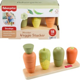 Fisher-Price Wood Toddler Toy Veggie Stacker, Tiny Garden Wooden Sorting & Stacking Activity for Preschool Kids Ages 18+ Months