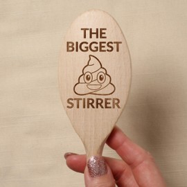 The Biggest S**t Stirrer Wooden Cooking Spoon Funny Novelty Gifts Friends Secret Santa Present Ideas Him Her Fun Joke Prank Gag Poo Emoji Best Mate Work Colleague Cheeky Award Good Laugh Family Member