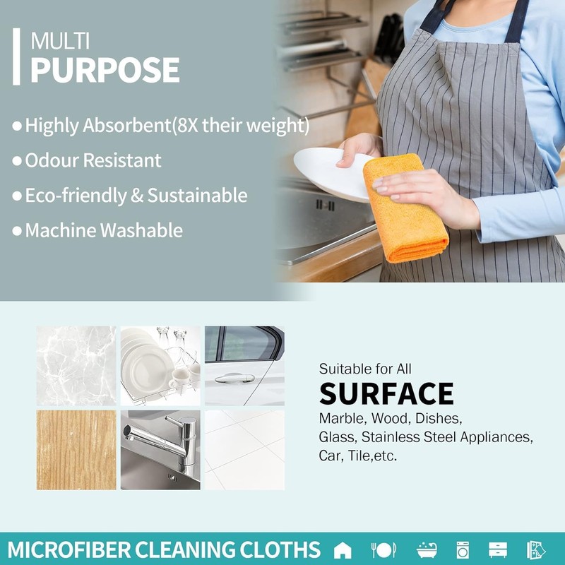 DCS Microfibre Cleaning Cloth, Yellow, Pack of 20, Large Size: