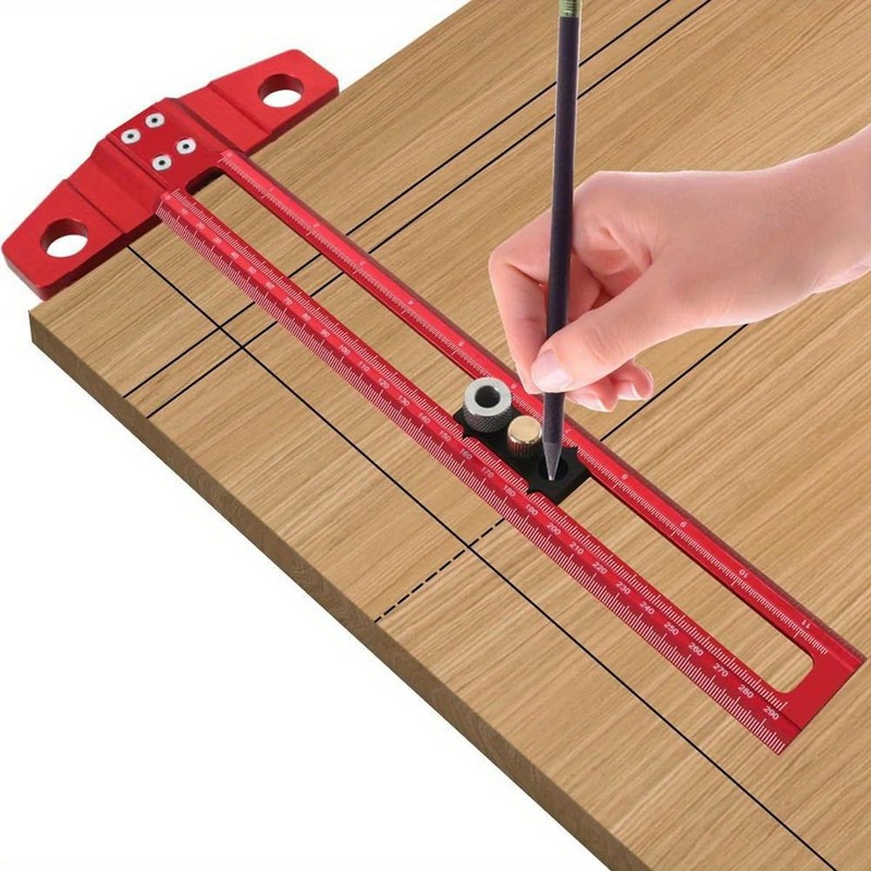 Snblzhef Woodworking 2-In-1 Drilling Positioning Scoring Ruler Scriber T Square