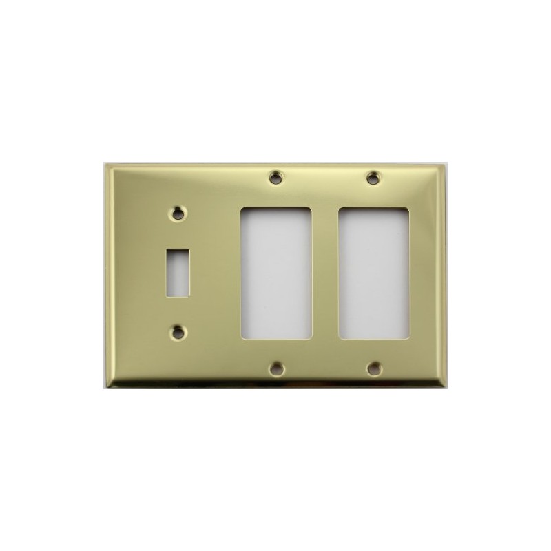 Stamped Polished Brass 3 Gang Wall Plate - 1 Single