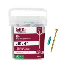 GRK Fasteners R4™ #10 x 4 Inch, Multi-Purpose Framing Screws, 270 PCS, Rust Resistant Climatek™ Coating, Outdoor Fencing and Deck Screws, Fast Bite Tip, Star Drive Recess, T-25 Bit Included, Gold