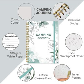 Heveboik Camping Journal and RV Travel Log Book - A5 Outdoor Camp & Adventure Journal for 25 Camping, Hiking Journal, Family Travel Books Camper Essentials Camping, 5.8" x 8.5", Teal Floral