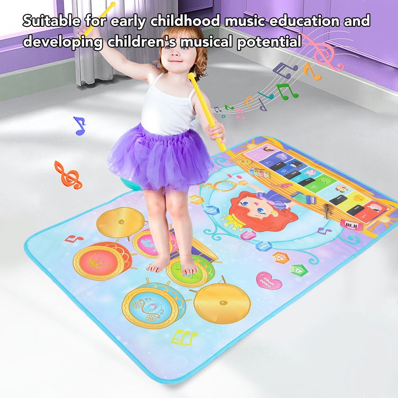 Piano Keyboard Drum Mat with 2 Drumsticks Plastic Waterproof Easy