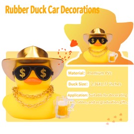 CoFuBcad Rubber Duck Dashboard Decoration, Car Yellow Funny Duck Decor with Cowboy Hat Necklace Sunglasses Mini Prop Instrument for Cool car Accessories