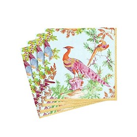 Caspari Chelsea Birds Paper Cocktail Napkins in Celadon - 20 Per Package