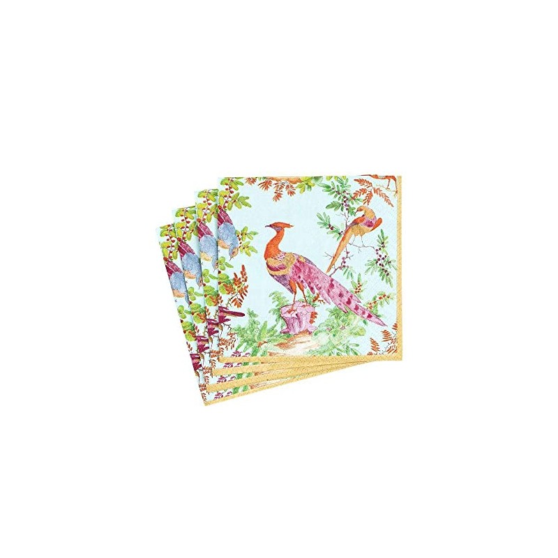 Caspari Chelsea Birds Paper Cocktail Napkins in Celadon - 20