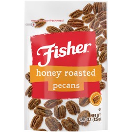 Fisher Snack Honey Roasted Pecans, 4.5 oz (Pack of 1), Resealable Pouch, Honey Roasted Mammoth Pecans, Perfect for Gifting or Personal Enjoyment, Crunchy, and Irresistibly Sweet